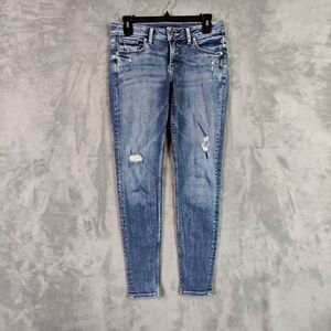Silver Jeans Women 27 Blue Suki Super Skinny Low Rise Denim Stretch Ripped Pants